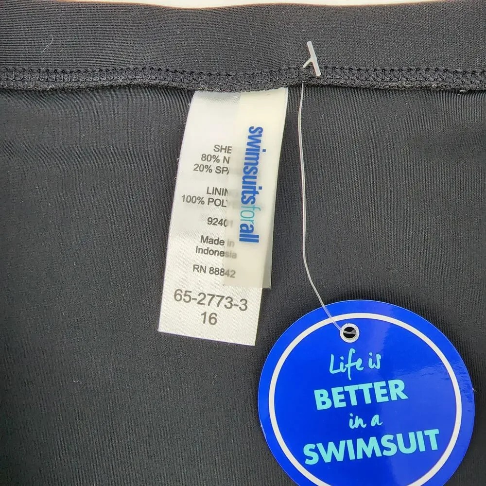 Swimsuits For All High Rise Black Full Coverage Swim Bikini Bottoms Size 16